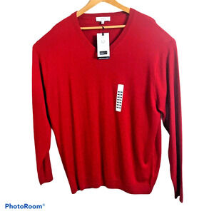 Turnbury Sweater Mens Tall 2XT RED Extra Fine Merino Wool Biella Yarn V-Neck $89